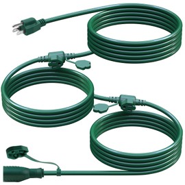 Makevivi 25Ft Outdoor Extension Cord Multiple Plugs- Evenly Spaced 3 Outlets Plugs with Safety Cover, 16/3 SJTW Green Outdoor Extension Cord for Landscape, Christmas Tree Lights, Holiday, ETL Listed