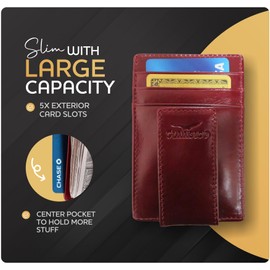 Money Clip Leather Wallet For Men Slim Front Pocket RFID Blocking with Super Strong Magnetic