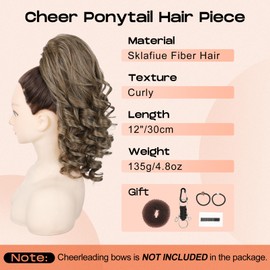 SEIKEA Cheer Ponytail Hair Piece, 14" Curly Cheerleader Hairpiece Ponytail Extension for Cheerleader Competition, Dance Medium Ash Blonde