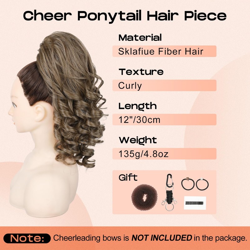 SEIKEA Cheer Ponytail Hair Piece, 14" Curly Cheerleader Hairpiece Ponytail