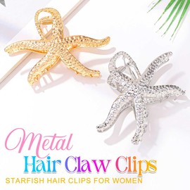 BARTOSI Gold Starfish Hair Claw Clips Metal Claw Clips Fashion Hair Accessories for Women (Pack of 2)