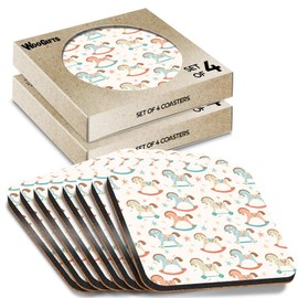 8 x Square Coasters - Rocking Horse Pattern Baby Boy Girl Kids Cork Backed MDF Glossy Tea Coffee Accessory #170856