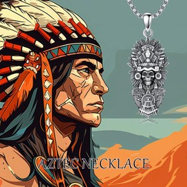 PELOVNY Aztec Jewelry 925 Sterling Silver Mictlantecuhtli Skull Mexico Necklace Mayan Mexican Jewelry Christmas Birthday Gifts for Men Women Unisex