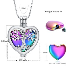 Imrsanl Cremation Jewelry for Ashes - Heart with Tree of Life Urn Necklaces Pendant for Ashes for Women with Hollow Keepsake Urn Memorial Locket Ash Jewelry (Heart-Silver Colorful)