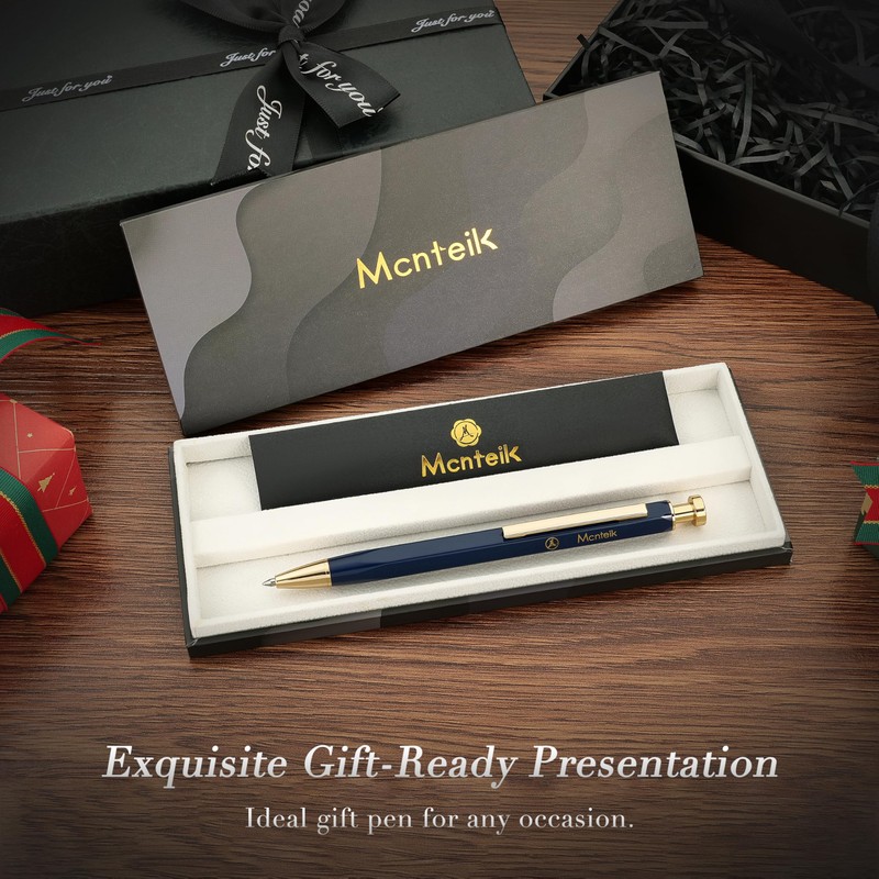 MCNTEIK Blue Gel Pen-Stunning Click Pen with 24K Gold Finish,