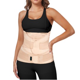 MAMODY 3 in 1 Postpartum Gürtel für Damen, Bauchgurt Nach Geburt, Rückbildungsgürtel Nach Geburt, Bauchgurt Nach Op, Postpartum Belly Wrap, Bauchbandage (Beige, L)