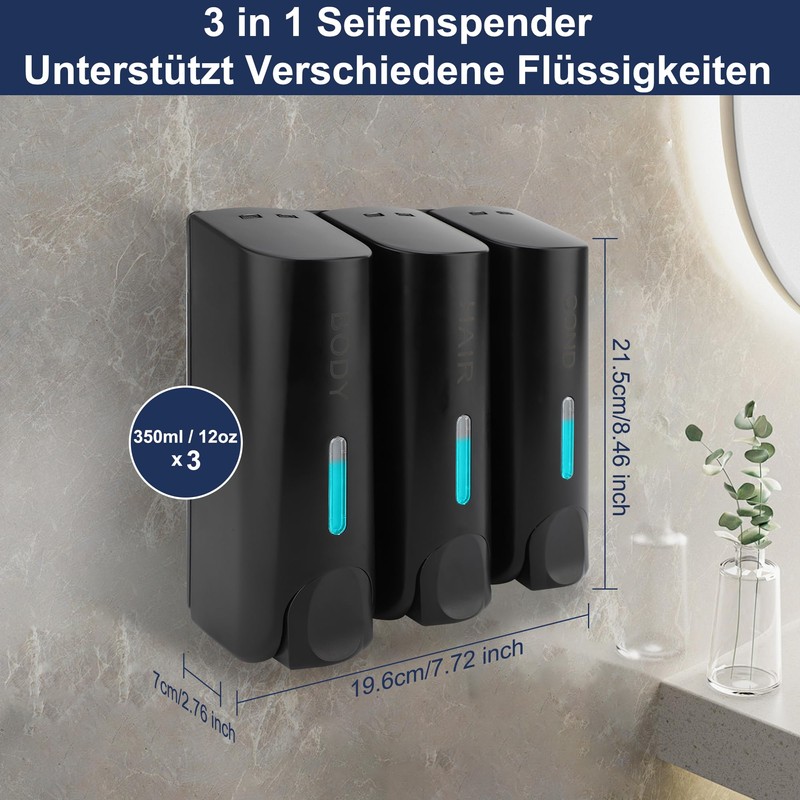 Soap Dispenser ABS 3 x 350 ml Manual 3 Chamber