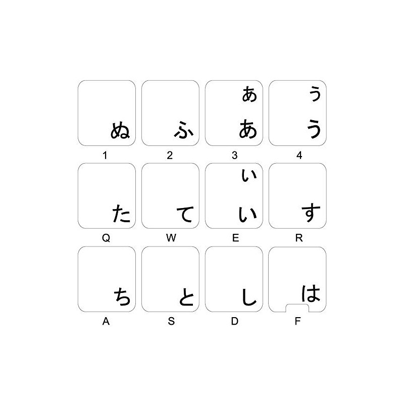 Japanese Hiragana Keyboard Decals with Black Lettering Transparent Background