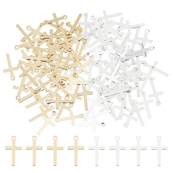DICOSMETIC Pack of 100 2 Colours Cross Pendants Brass Cross