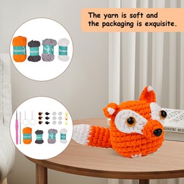 YUMILI Beginners Crochet Starter Kit, Crochet Set for Beginners, Animal Crochet Package Complete Amigurumi Starter Set with Video Tutorials, DIY Crochet Kit for Kids Adults, Gift for Craft Lovers (Fox