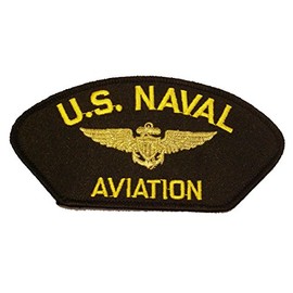 US NAVAL AVIATION with AVIATOR WINGS PATCH - Yellow and Gold on Black Background - Veteran Owned Business