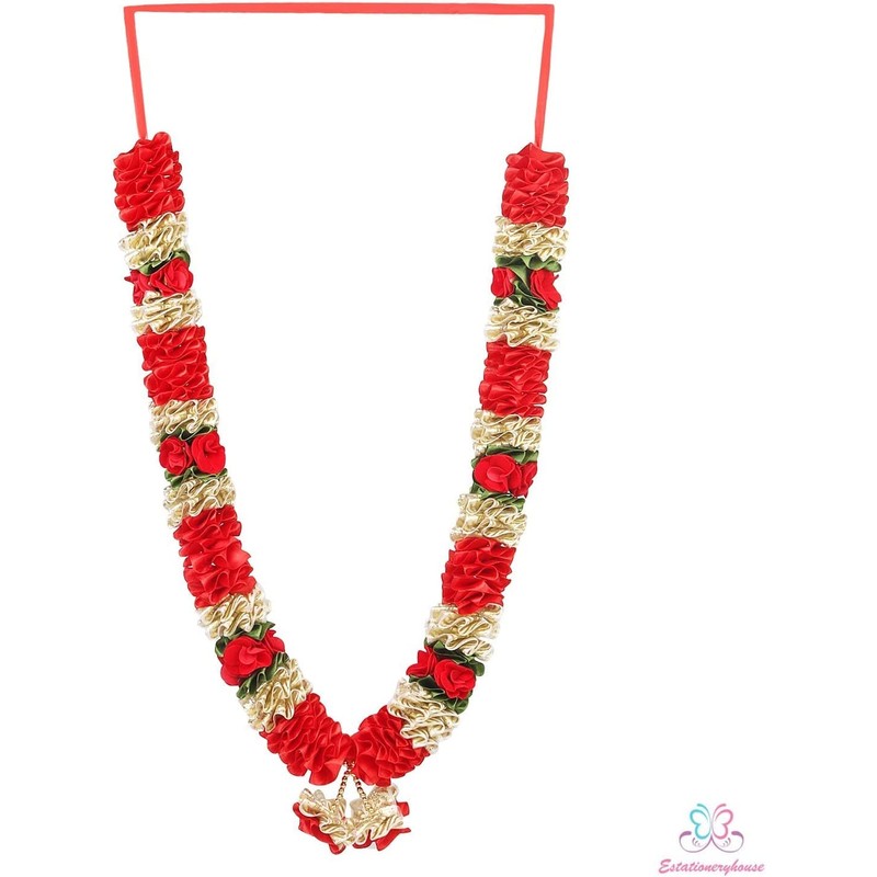 Estationeryhouse Handcrafted Two Artificial Flower Garlands, 24", Red and Gold