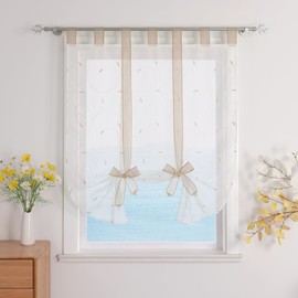 Eslir Roman Blind with Tabs, Transparent Tab-Top Kitchen Curtains, Modern Voile with Embroidery, 1 Piece
