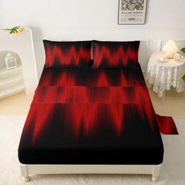QOOMO Geometric Lines Pattern Kids Sheets Set Gradient Modern Stylish Twin Bedding Sets for Teen Boys Red Black Abstract Soft Microfiber Bed Sheets 1 Fitted Sheet, 1 Flat Sheet, 2 Pillow Cases