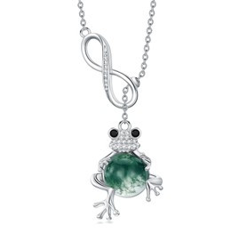 ROMANTICWORK Frog Necklace 925 Sterling Silver Moss Agate Frog Pendant Necklace Frog Jewellery Gifts for Women Girls