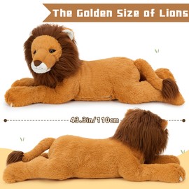 Tezituor 43.3inch Giant Lion Stuffed Animal, Hugging Soft Lion Plush Body Pillow, Realistic Large Stuffed Lion Plush Gift for Kids
