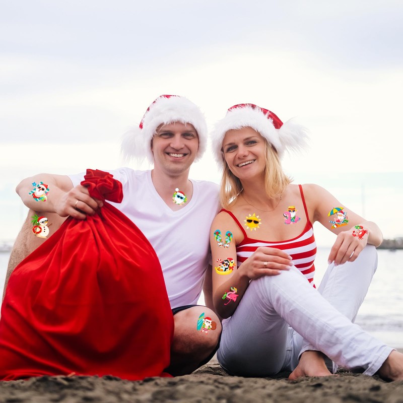 HOWAF 96 Pcs Christmas Xmas July Temporary Tattoos, Tropical Christmas