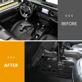 MAIKER Gun Holder with Molle Panel Compatible with 2018-2024 Jeep Wrangler JL, Metal Center Console Pistol Holster Tactical Seat Side Mount, Fits Glock 9mm G17/G19/SW40/357/P320
