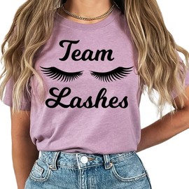 Couples Gender Reveal Pregnancy Announcement T-Shirt, Team Lashes Heather Orchid Shirt, Team Staches Heather Indigo Shirt, Sold Separately (Unisex Small, Team Lashes/Heather Orchid T-Shirt)