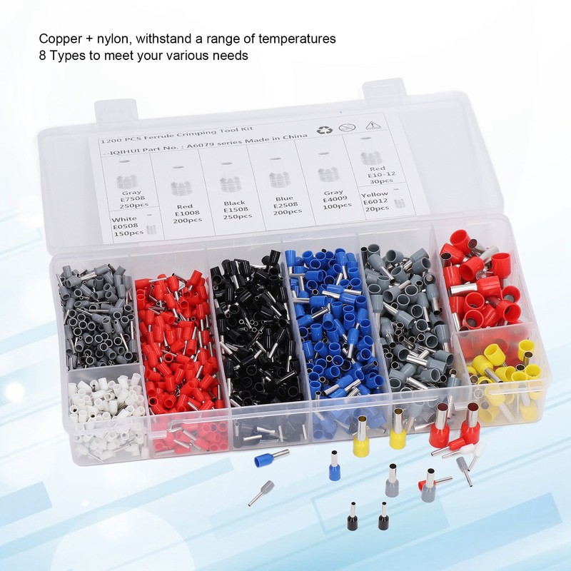 1800Pcs/Box Electrical Wire Connectors 8 Types Adjustable Wire Crimp Terminals