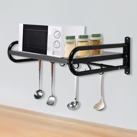 JAYGOVAN 21" Hanging Pot Rack, Pot and Pan Organizer Wall Mounted Pots Holder Kitchen Storage Shelf with 6 Hooks, Kitchen Wall Storage Organizer for Pans Set,Utensils,Cookware,Books, Househ