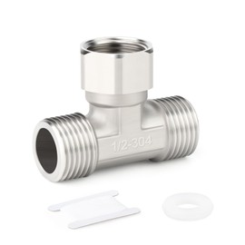 TAISHER 1 x 304 Stainless Steel 3-Way Top Flexible Movable Tee Connector, 1 MBSP x 1 Inch FBSP x 1 Inch MBSP for Sprayer, Angle Valve, Shower Arm