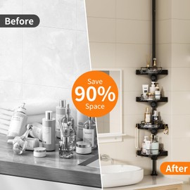 Weidace Corner Shower Caddy Tension Pole Organizer, 4 Tiers Adjustable Rotating Storage Rack, Rustproof Bathroom Organizer for Shower & Bathtub 35.4"–127.9", Black