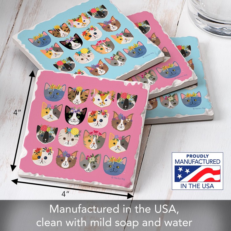 Thirstystone Cats with Crowns 4-Pack Tumbled Tile Stone Coasters with