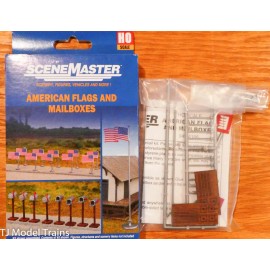 Walthers SceneMaster HO #949-4166 American Flags and Mailboxes  1:87th Scale