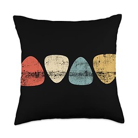 Vintage Guitar Pick Retro Guitarists + Bassist Gift Throw Pillow