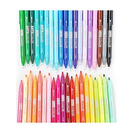 MONAMI LIVE COLOR Water-Based Twin Marker, Fine & Bullet Dual Tip Marker for Coloring/Drawing/Lettering/Decorating/Writing on notebooks and planners, Color Body Design 36-Pack
