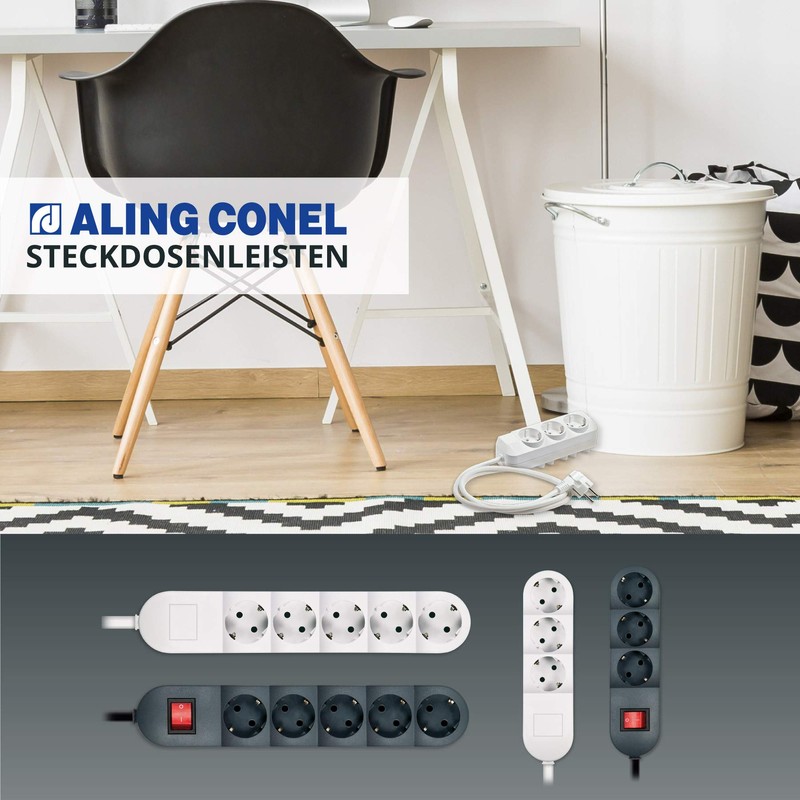 ALING-CONEL RAL 9003 5-Way Protective Contact Socket Strip 16 A