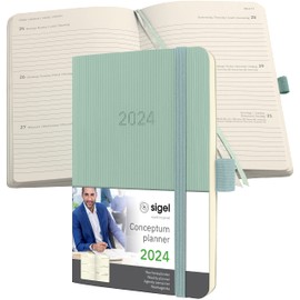 SIGEL C2439 Weekly Planner 2024, Approx. A6, Green, Soft Cover, 176 Pages, Elastic Band, Pen Loop, Archive Pocket, PEFC Certified, Conceptum