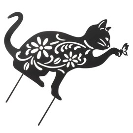 Mipcase 1pc Iron Cat Shaped Garden Art Ornament Black Decorative Decor for Home and Landscape Unique Cat Design for Outdoor Garden Decoration Lifelike Sculpture for Ornaments