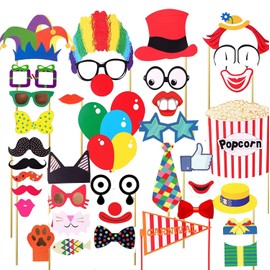 36pcs Carnival Party Photo Booth Props - Funny DIY Circus Party Decorations for Carnival Party, Wedding, Birthday and Graduation Party Supplies