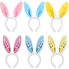 KEYIDO 6 Pack Bunny Ears, Easter Rabbit Ears Headband, Easter Bunny Headwear for Kids Adults Easter Party Costume Accessory Photos Booth Props (Pink, Yellow, Blue)