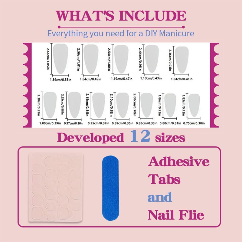 24Pcs Almond Press on Nails Medium French Tip Fake Nails