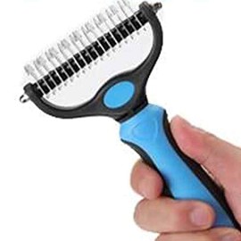 Dog Brush - Reduce Shedding by 95% - Double Sided Deshedding Dematting Tool - Undercoat Rake Dog, Cat Brush - Shedding Hair - Grooming - Cat Grooming, Blue