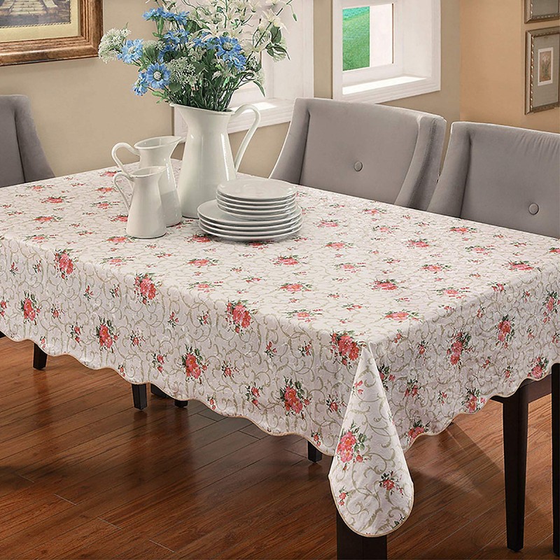 Water Resistant Pink Chamomile Flower Tablecloth Rectangular Flannel Back Vinyl