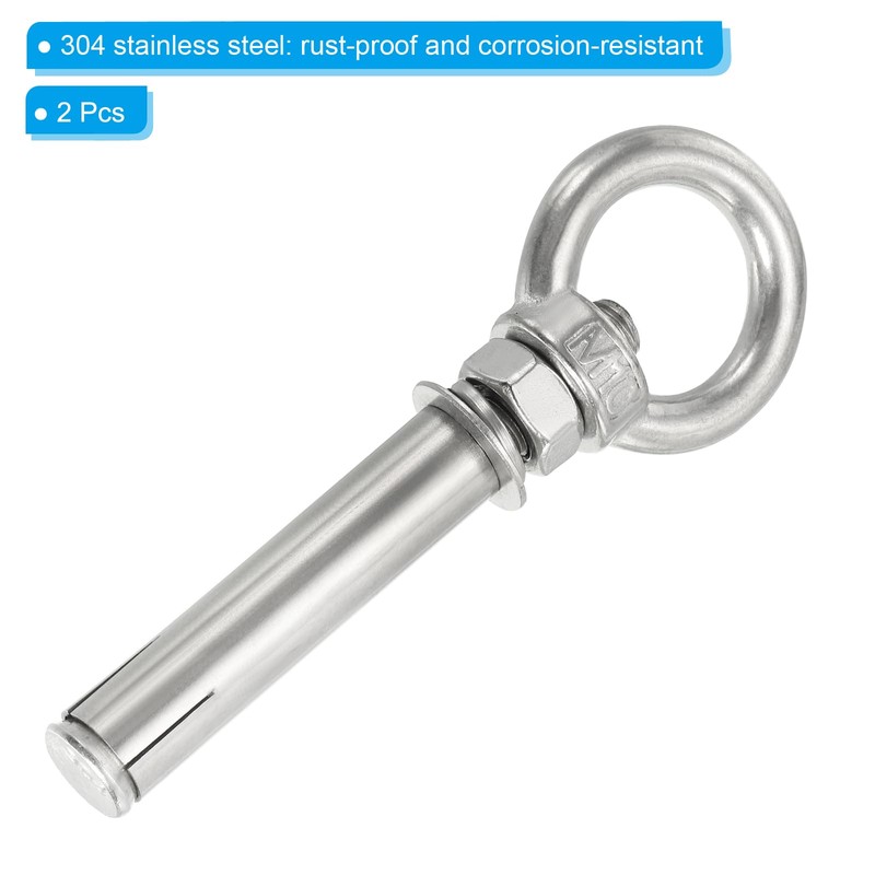 PATIKIL Expansion Eye Bolt M10x90mm, 2 Pack 304 Stainless Steel