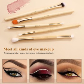BEILI 10Pcs Eyeshadow Brush Set Bamboo Handle Vegan Professional Duo End Eye Makeup Brushes Travel Concealer Eyebrow Eye Liners Blending Eyeshadow Brushes(Rose Golden)