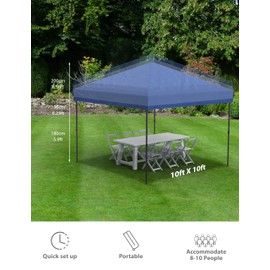GAOMON 10' x 10' Pop Up Canopy Tent, Outdoor Pop Up Commercial Canopy with 3 Removable Sidewalls, Heavy Duty Commercial Instant Tent for Farmer Market, Craft Fair, Event, Vendor, Blue