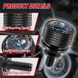 Seat Bolt Screw Knurled Seat Bolt for Harley Road King Road Glide Road Glide Ultra Street Glide Fat Bob Cvo Road Glide 1996-2023 (BLACK,Flame Skull B)