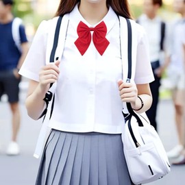 LJBFNN Bow Tie for Women Adjustable Pre-tied Womens Bow Tie, Solid Color Girls Boys Bow Ties for Costume/Uniform/Cosplay (black+red)