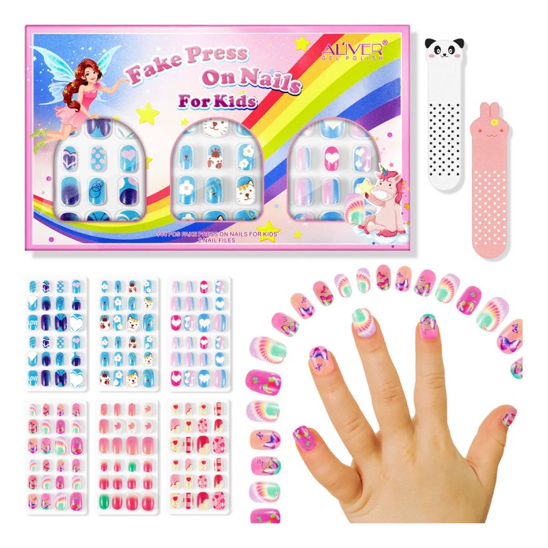 Set De Uñas Postizas Aliver 144pcs Para Niñas 3-12 Años