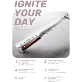 ROSILY Nano Titanium Flat Iron | 1.75 Inch Wide Hair Straightener, Dual Voltage 100-240V, Adjustable Temperature Suitable for All Hair Type, Instant Heat Up