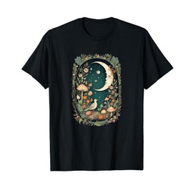 Aesthetic Goblincore and dark Cottagecore Mushroom Moon Bird T-Shirt