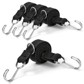 Tensioning Rubber with Hooks, Flat Tie Down Straps, Set of 4 Tensioning Bands, Elastic, 100 cm Elastic Guy Ropes, Extra Strong Rubber Ropes, Black Luggage Tensioner for Bicycle, Motorcycle, Car Transport, Camping
