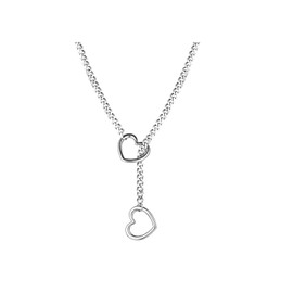 Heart O-ring Slip Chain Necklace For Women Stainless Steel Cuban Chain Long Necklace Adjustable Lariat Y-Necklace (Silver)
