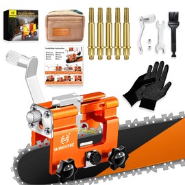 Chainsaw Sharpener Jig, Chain Saw Sharpener Kit Tool with 5 Titanium-Plated Diamond Bits, Universal Portable Hand Crank Chainsaw Sharpening for 6"-22" Chain Saw, Electric Saw (Gold)